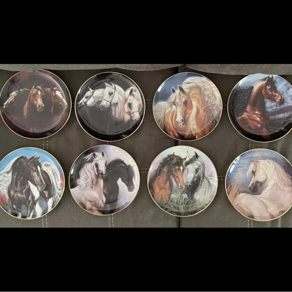 Complete Set of 8 - Noble and Free Arabian Horse Porcelain Plate Collection
